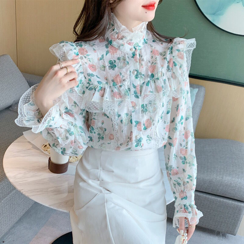 Winter Clothing Vintage - Vintage Baskılı Gazlı Çiçek Desenli Fırfırlı