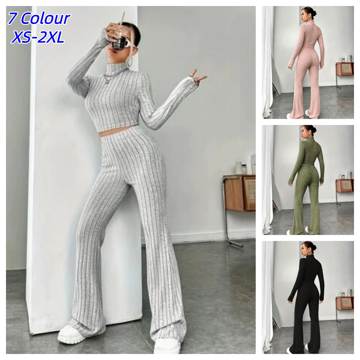 Winter Clothing Vintage - Kadın Eşleşen Örme 2 Parça Bodycon
