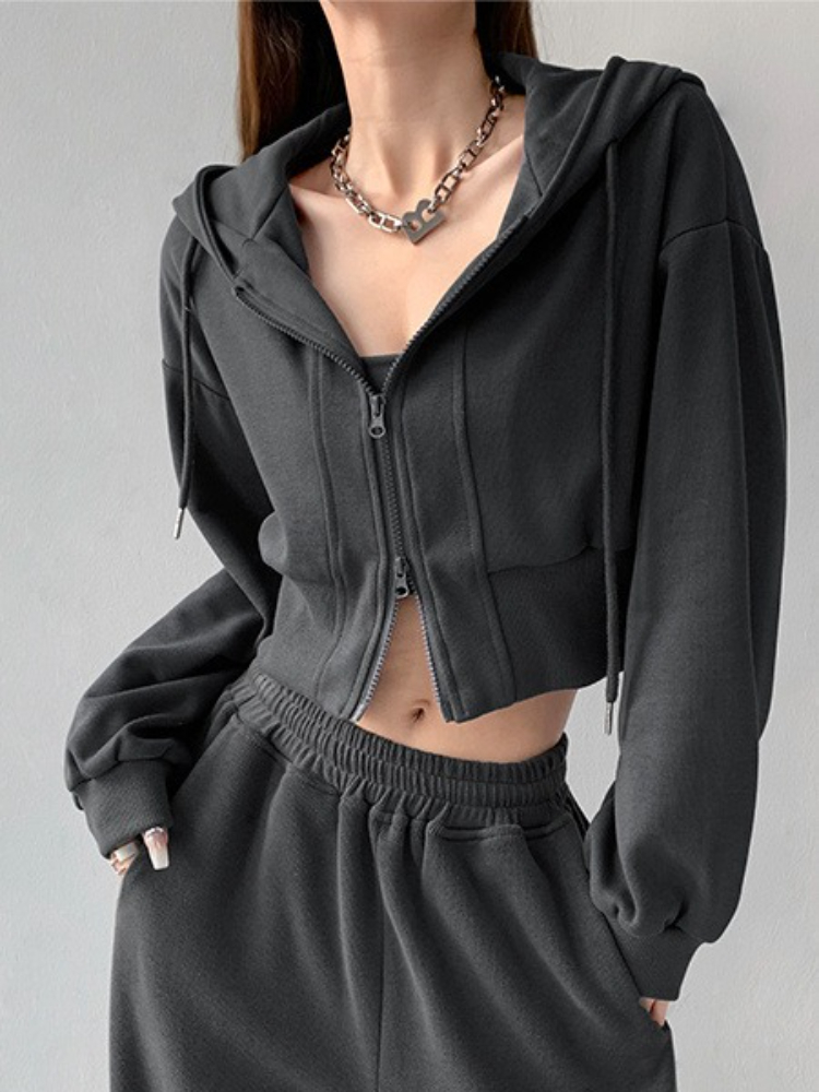 Winter Clothing Essentials For Women - Tam Fermuarlı Kadın Kapüşonlular Tişörtü Düz