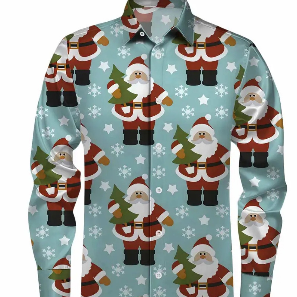 Winter Clothing Ideas - Erkek Uzun Kollu Noel Baskılı Gömlek